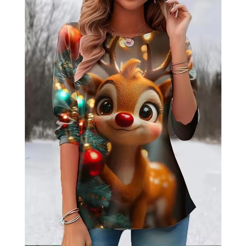 Halloween Women's T-Shirts Graphic Pumpkin Elegant Vintage Tees Long Sleeve T-shirts V-Neck Regular Tops Casual Pullover