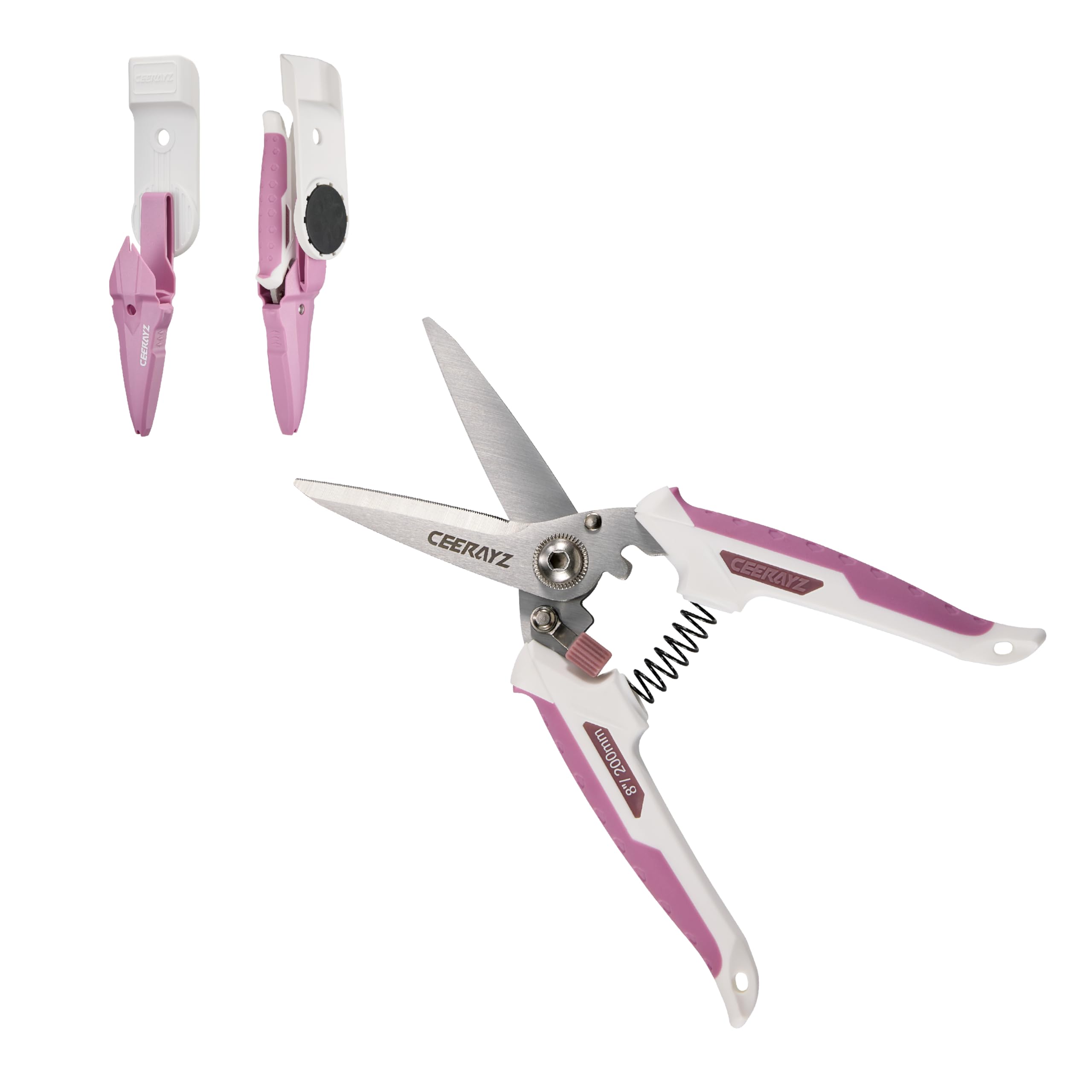

CEERAYZ 200mm Multipurpose Made with 420 Japanese Stainless Industrial and Scissors for and with Protective Sheath and Magnetic Holder White Pink