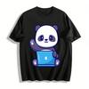 Cute Panda Working Print Casual Loose Breathable Unisex T-Shirt Pure Cotton T-shirt