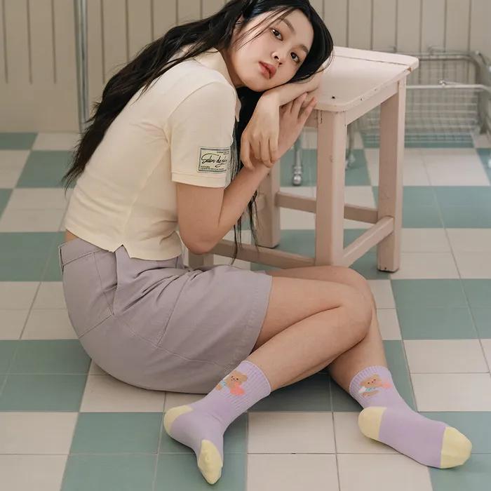 GGRN Women's Cute Teddy Bear Socks_W-L-397 Angel Bear