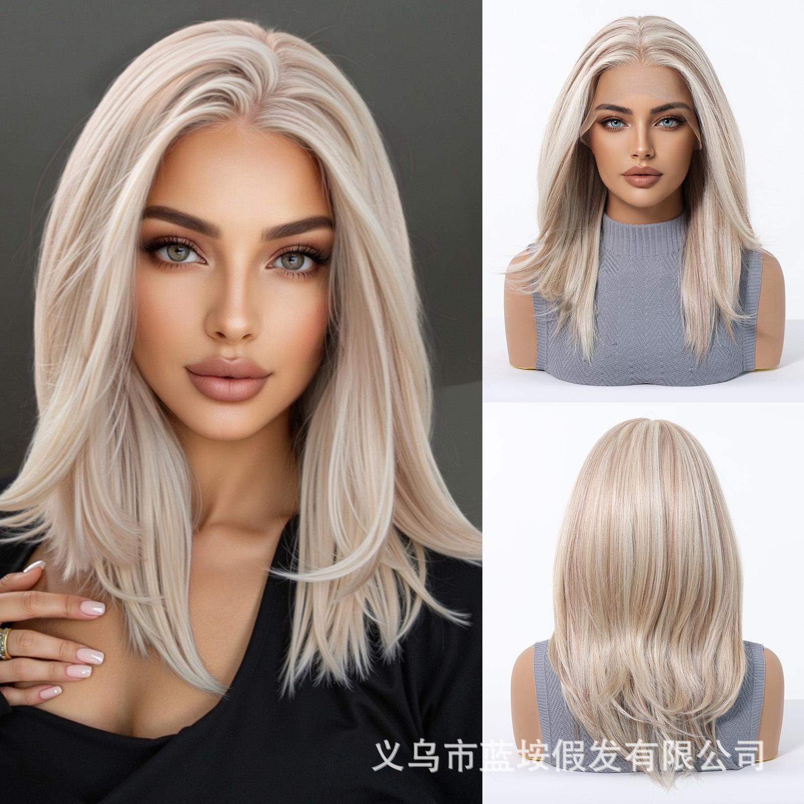 

European And American Wind Gradually Change Light Pink Large Area Lace Wig Random Seam Cosplay Full Headgear Spot