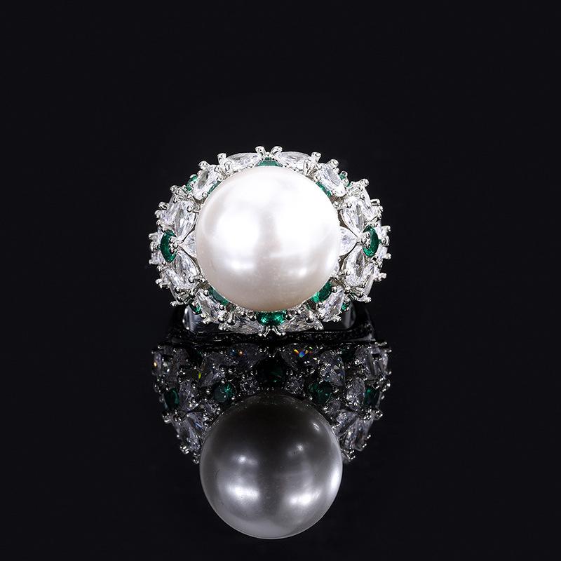 Jewelry Inlaid Austrian Fritillary Pearl Ring Women'S Ring Jewelry Accessories Beads 14Mm