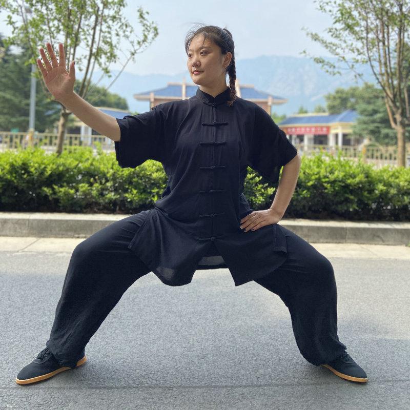 Čínská uniforma Tai Chi Bavlněné oblečení Wushu Kung Fu Děti Dospělí Bojová umění Wing Chun Oblek Taichi Performance Tang Suit 4XL černá