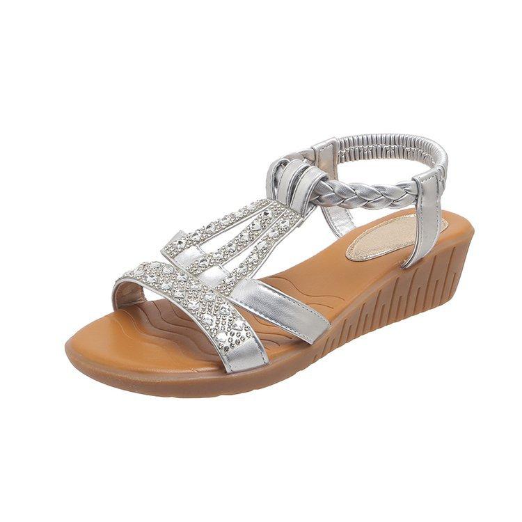 Fashion Women Wedge Sandals Summer Bohemia Rhinestones Casual Platform Middle Heel Sandals Female Peep Toe Outdoor Beach Sandales Shoe