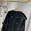 Ruffle Edge Patchwork Thin Sweater Women's Autumn New Heavy Industry Pearl Flower Loose Casual All-match Classic Top