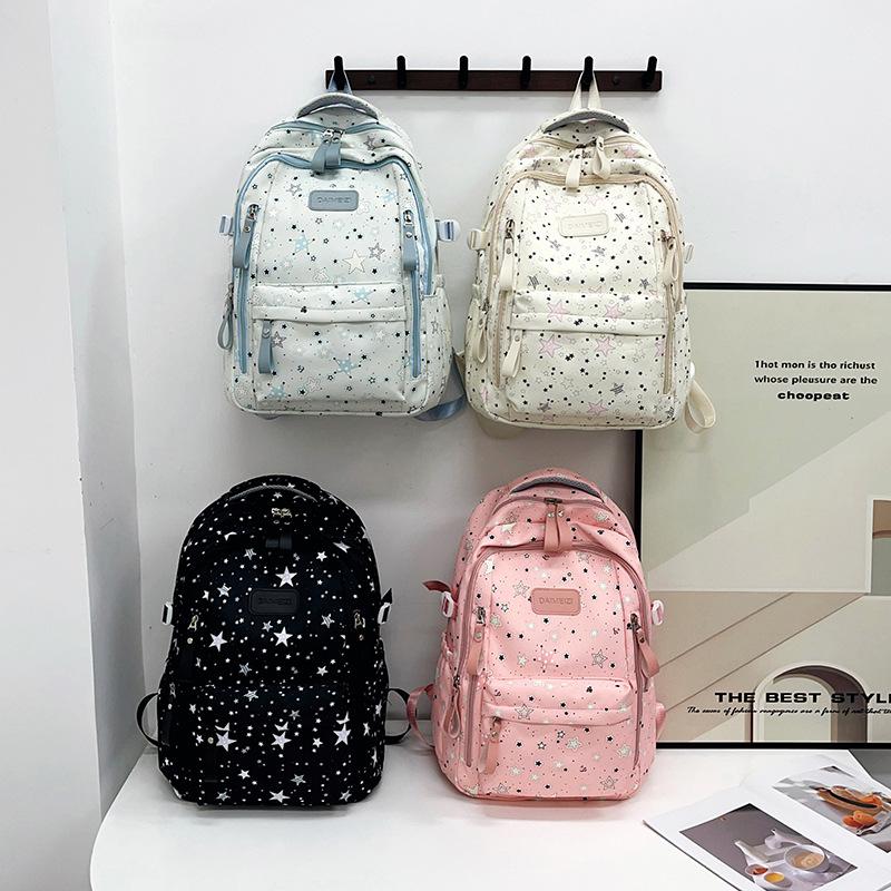 Schoolbag Star Printed Backpack Women's Youth Korean Edition Fashion Travel Backpack Large Capacity Junior High School Student School Bag