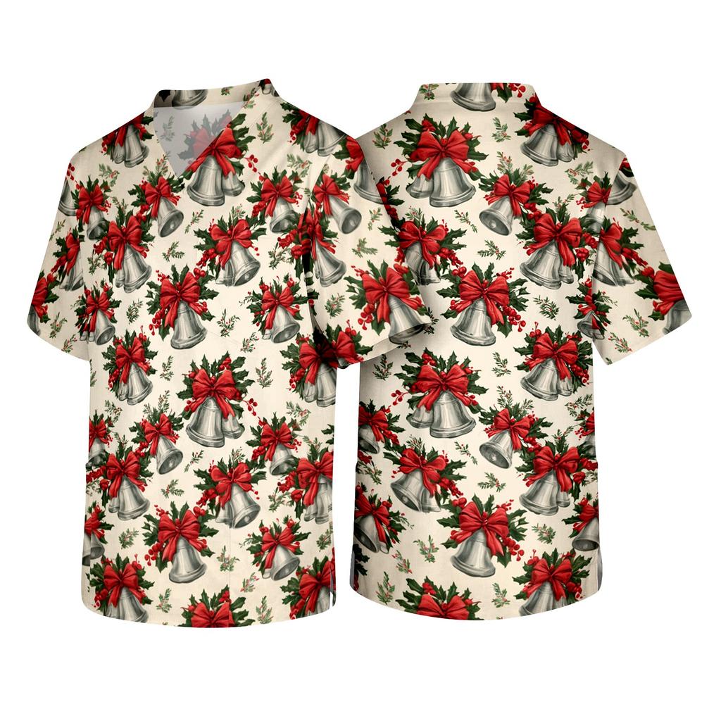 Men's Christmas Themed Caregiver Uniform for Holiday Work Wear