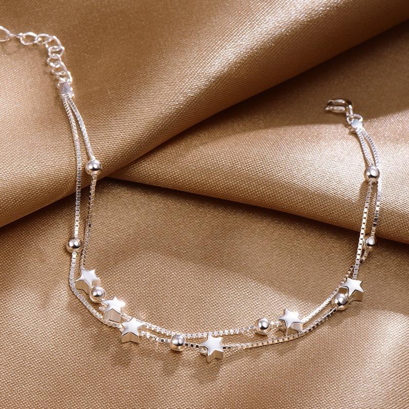 925 Sterling Silver Bead Chain Bracelets For Women Korean Sweet Double Layer Beautiful Stars Bracelets Original Jewelry Gifts