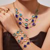 Conjunto de Joias Europeu de Luxo Leve Olho de Gato: Brincos de Gota d'Água, Colar e Pulseira com Corrente de Aço Inoxidável