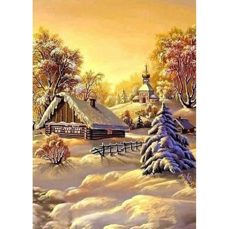 New 5D DIY Diamond Painting Snow Scene Diamond Embroidery Scenery Cross Stitch Full Round Drill Crafts Home Decor Gift