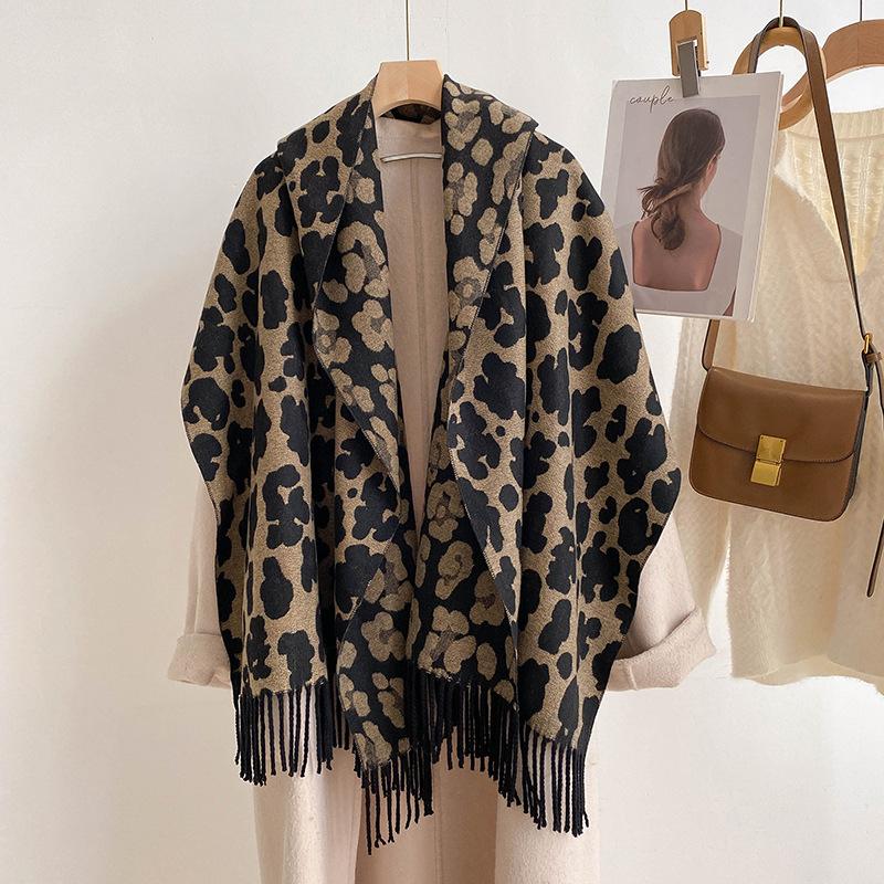 

Classic leopard point imitation cashmere scarf women s autumn and winter new double-sided versatile shawl thickened warm scarf 185
