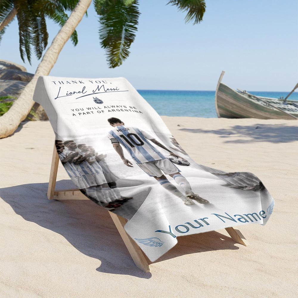 Football Messi Personalized Name Beach Towel Quick-Dry Soft Microfiber Perfect for Traveling Yoga Camping and Swimming