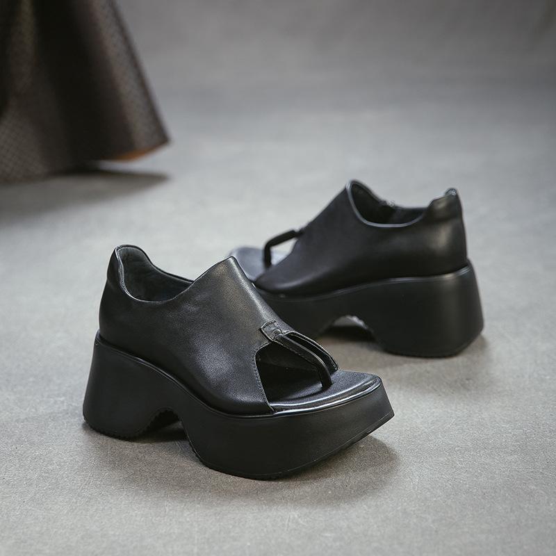 

Johnature Comfortable Thick Soled Height Increasing Fashion Outerwear Sandals Side Zipper Women s Platform Shoes 39 чорний
