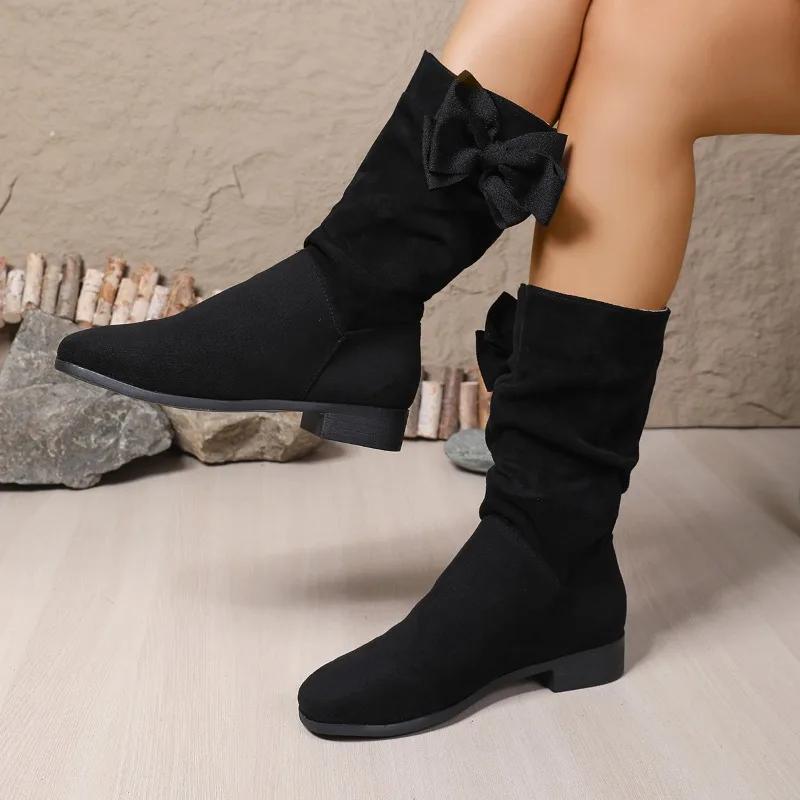 Fashion Ladies Shoes 2025 Fashion Slip-on Women's Boots New Butterfly-knot Modern Boots Women Winter Plus Size Mid-Calf Boots Zapatos