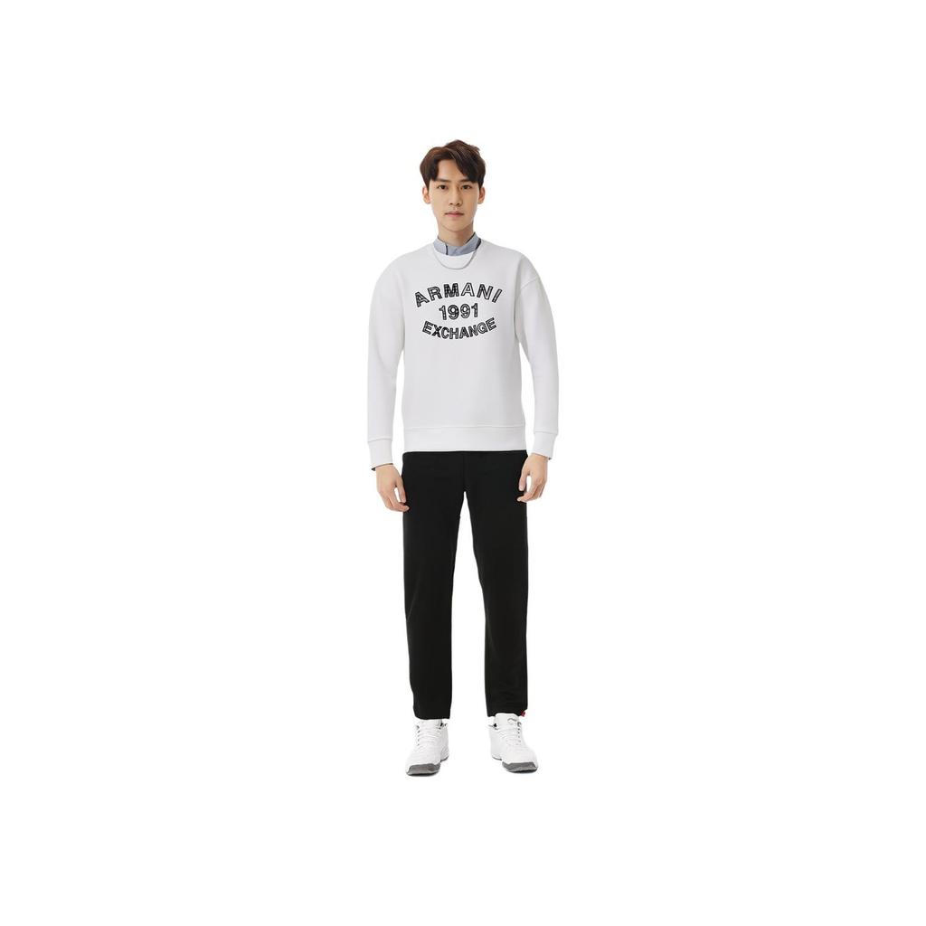 Armani Exchange Cotton Plaid Logo Outline Embroidered Loose Heavyweight Crew Neck Long Sleeve Sweatshirt Men Sweatshirt White 6RZMGA-ZJ4XZ-1116