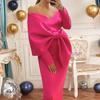 Women Long Party Dresses Bare Shoulder Big Bow Plus Size Slim Bodycon Dresses Celebrity Birthday Dinner Occasion Gowns