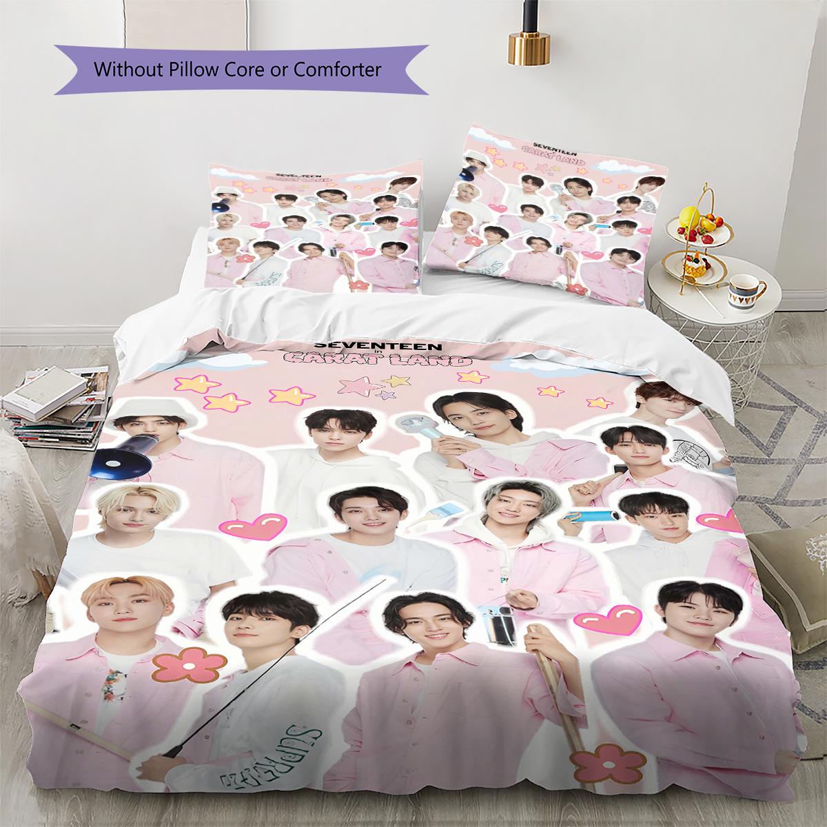 

Постельное белье с узором SEVENTEEN, Комплект с одеялом, Пододеяльник, Наволочка, Домашний подарок на день рождения (1 пододеяльник + 2 наволочки, без наполнителя) 135x200cm