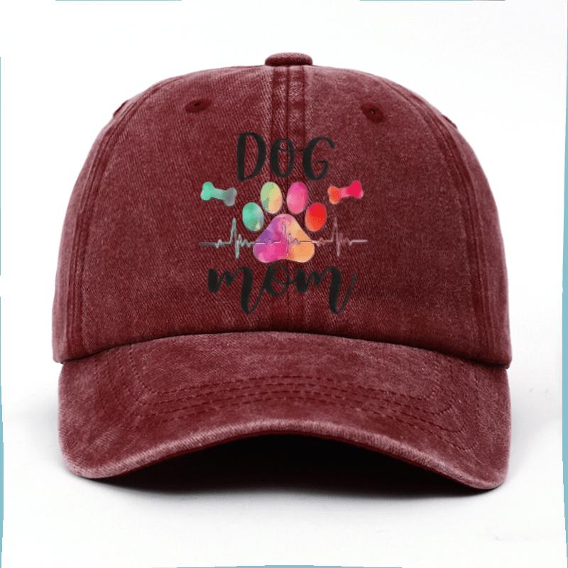 Dog Mom Paw Print Heartbeat Baseball Cap Casual Polyester Adjustable Sun Protection Women Cap One Size