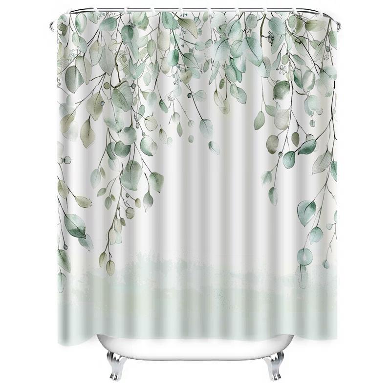 Minimalist Modern Green Plant Style Home Decor Shower Curtain Waterproof and Durable Easy to Clean and Maintain  Non Transparent
