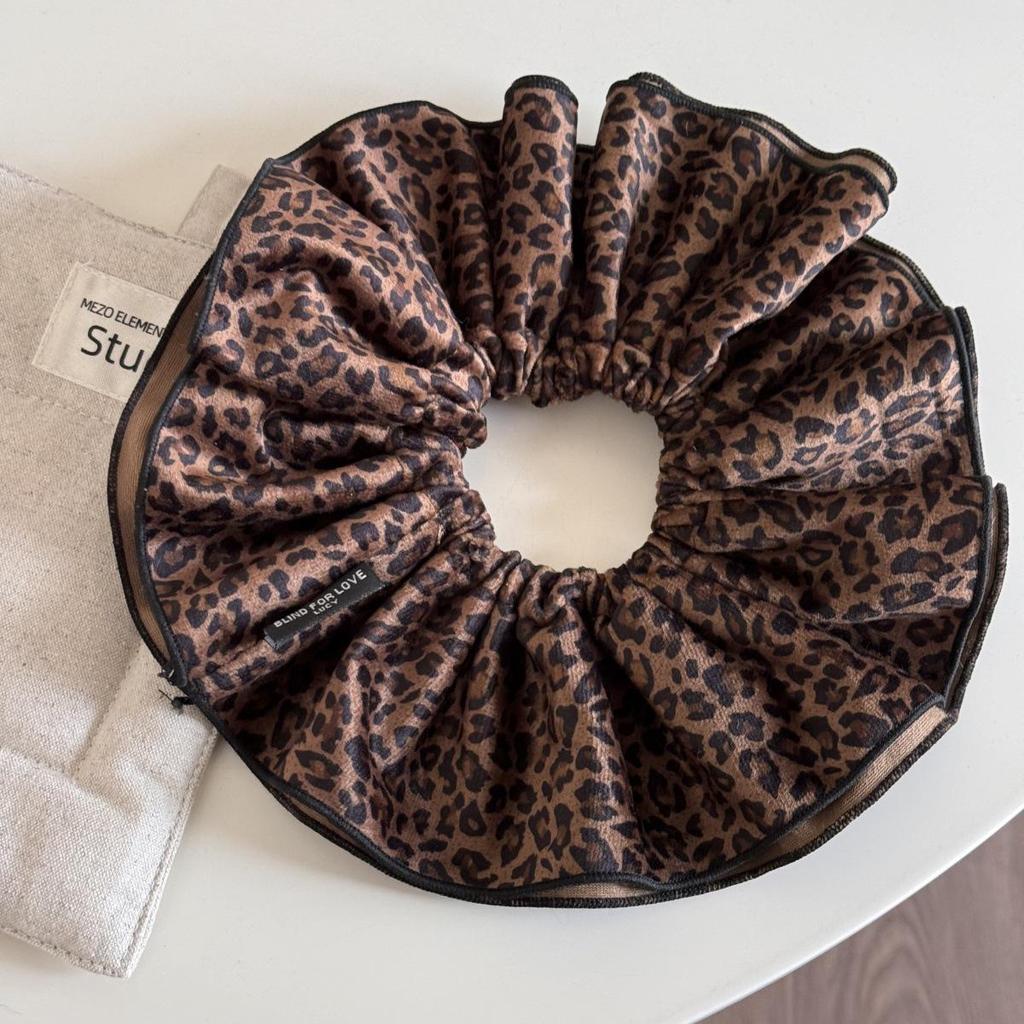 Korean Velvet Leopard Print Double Layer Hair Tie for Women