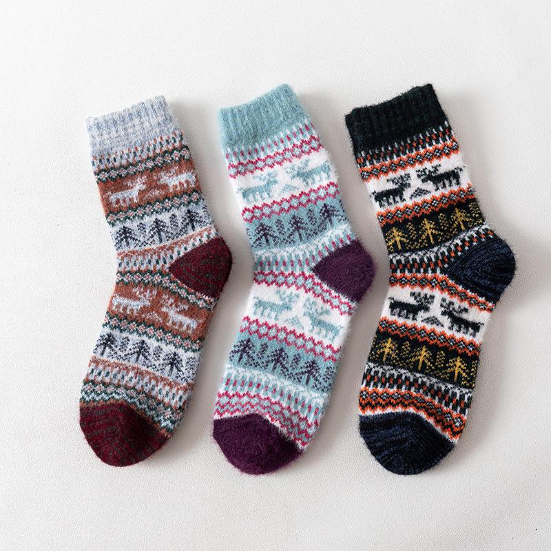 3 Pairs of Female Autumn and Winter New Fawn Imitation Mink Cashmere Thick Warm Rabbit Wool Tube Socks