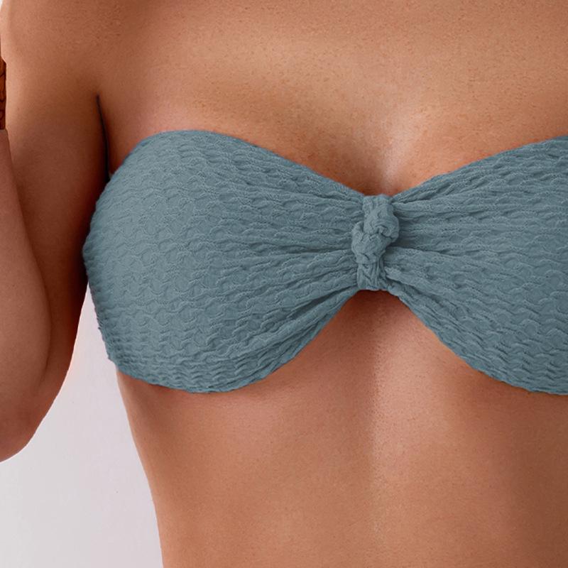 2025 European & American Style Sexy Bandeau Bikini Set - Solid Color Fashionable Swimwear.