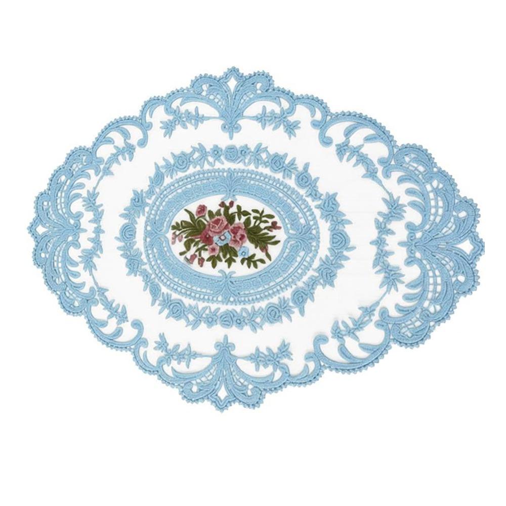 European Style Insulation Dining Mat Oval Coffee Drink Pad Dining Table Cover  for Home Decor синий