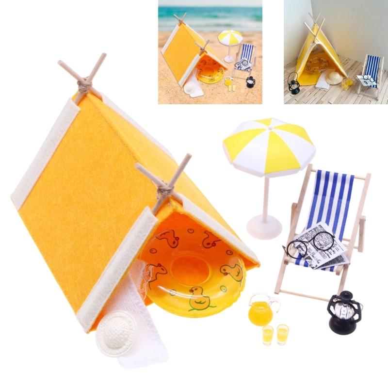 Kinder Camping Spielzeug Set Tragbares Zelt Mini Handtuch Aufblasbare Ringe Puppenhäuser Requisiten Für Draußen