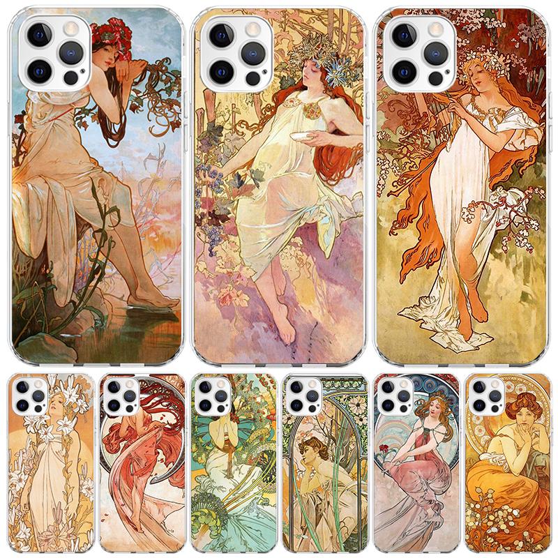 Alfons Mucha Primavera Case Phone Cover for Apple iphone 16 15 14 13 12 Mini 11 Pro Max 16E X XS XR 7 Plus 8 + SE 2020 Trend Fun
