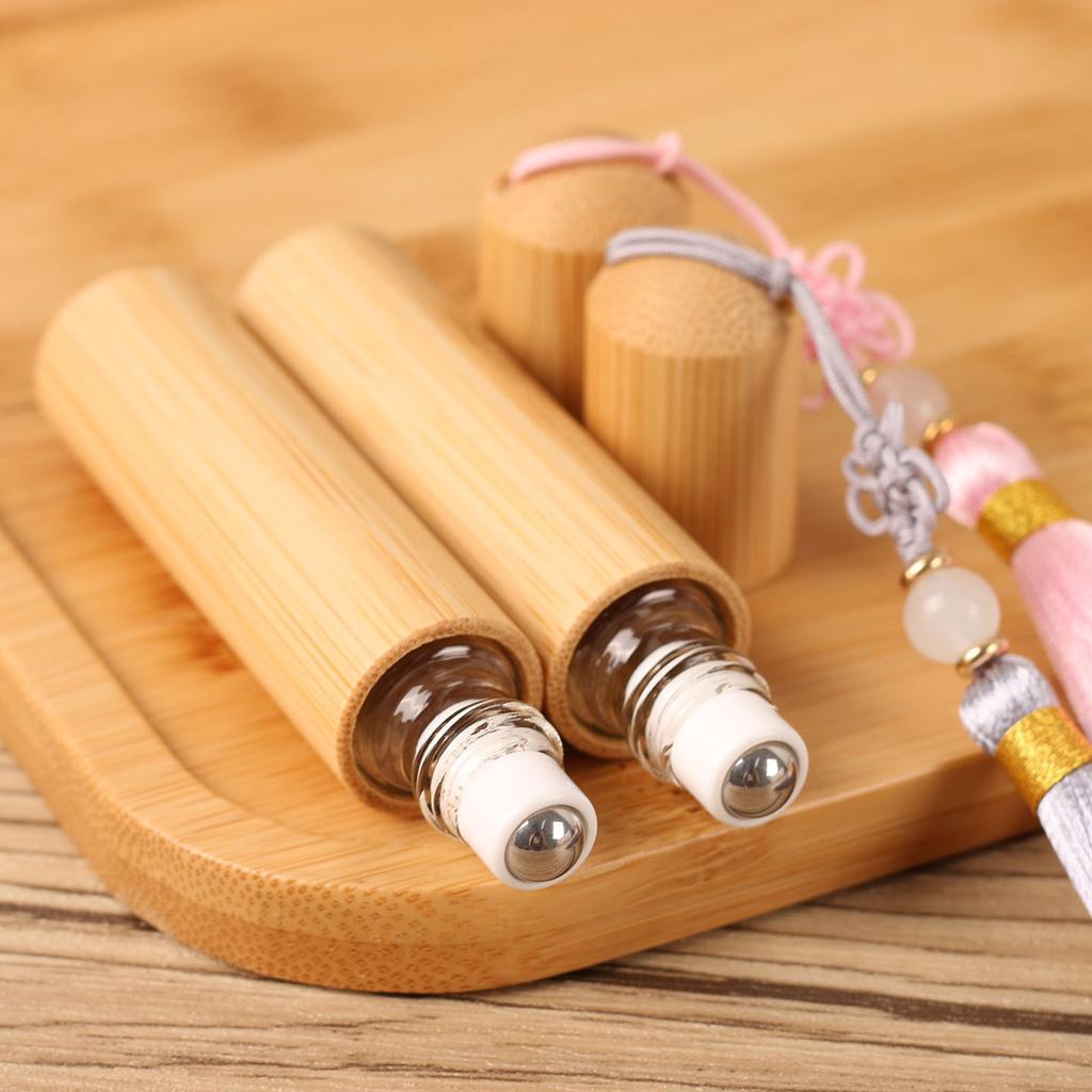10ml Bamboo Roll On Bottles With Tassel Glass Insert Refillable For Essential Oil Perfume Engravable Travel Portable Empty Vials