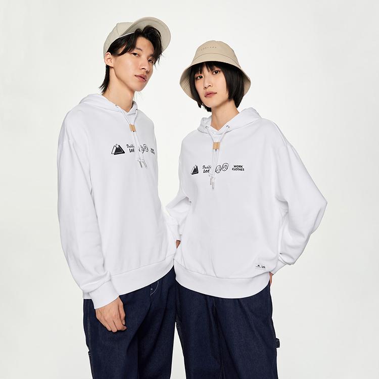 Buddy Lee Series Hooded Embroidered Long Sleeve Sweatshirt Unisex sweatshirt White LUT006229CRU00FK14000