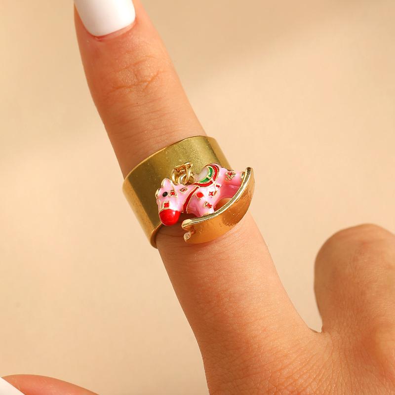 Fashion Enamel Colored Pony Pendant Ring Creative Exquisite Horse Opening Women Pendant Rings Jewelry Accessories Gifts