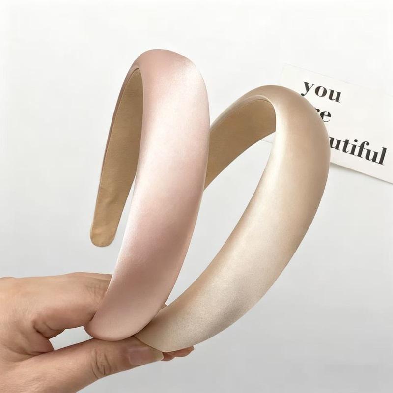 Satin Headbands Thick Padded Shell Pink Champagne Tone Korean Style High Cranial Top Hair Hoop For Women Girls Daily Wear