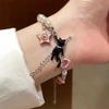 X6HE Unique Black Cats Star Pearls Bracelet Adjustable Length Y2K Inspired Pearls Charm Wrist Chain Jewelry For Teen Girls
