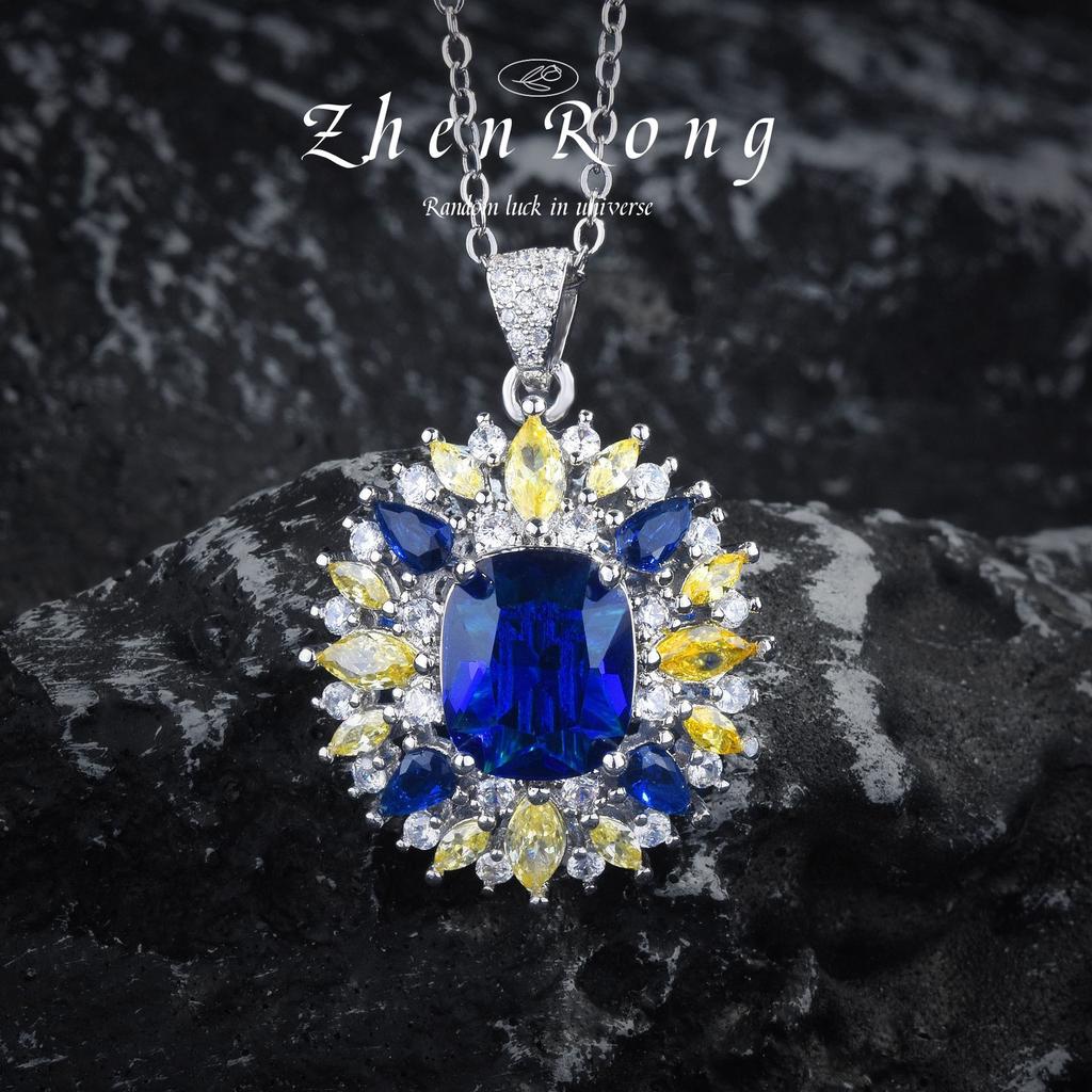 Stylish Vintage Monet Garden Fanta Set Royal Sapphire Ring Emerald Stud Earrings Pendant Necklace