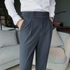 Autumn Solid High Waist Trousers Men Formal Pants  High Quality Slim Fit Business Casual Suit Pants Hommes