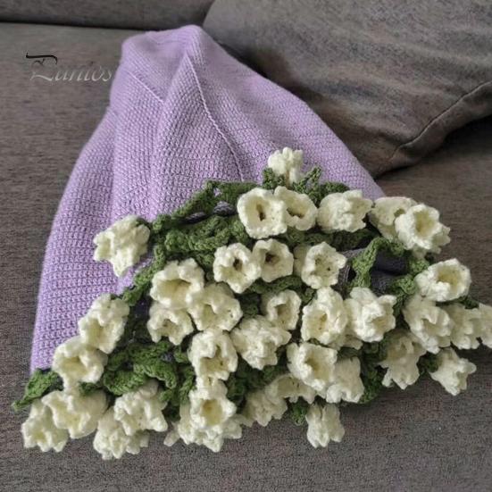 31.5 Inch Crochet Flowers Blanket Handmade Rose Bouquet Blanket Knitted Flowers Throw Blanket for Mother's Day Gift Home Decor