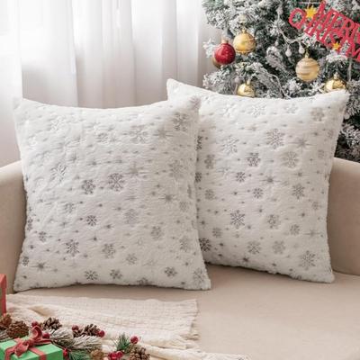 Atmak Yastık Kılıfı Noel Kar Tanesi Baskılı Gizli Fermuar Tasarım Toz geçirmez Yumuşak Rahat Dokunmatik Peluş Minder Örtüsü