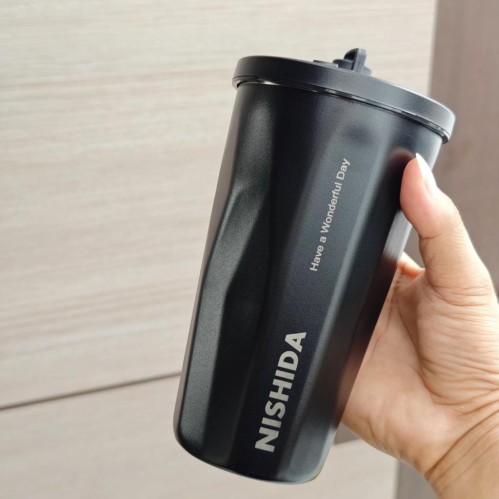 Nishida Straw Stainless Silicone Ice Vacuum 600ml Tumbler, Insulated, Cold, Lid, Tumbler, Stylish, Office, Steel, Outdoor, Compact, Stick-Shaped