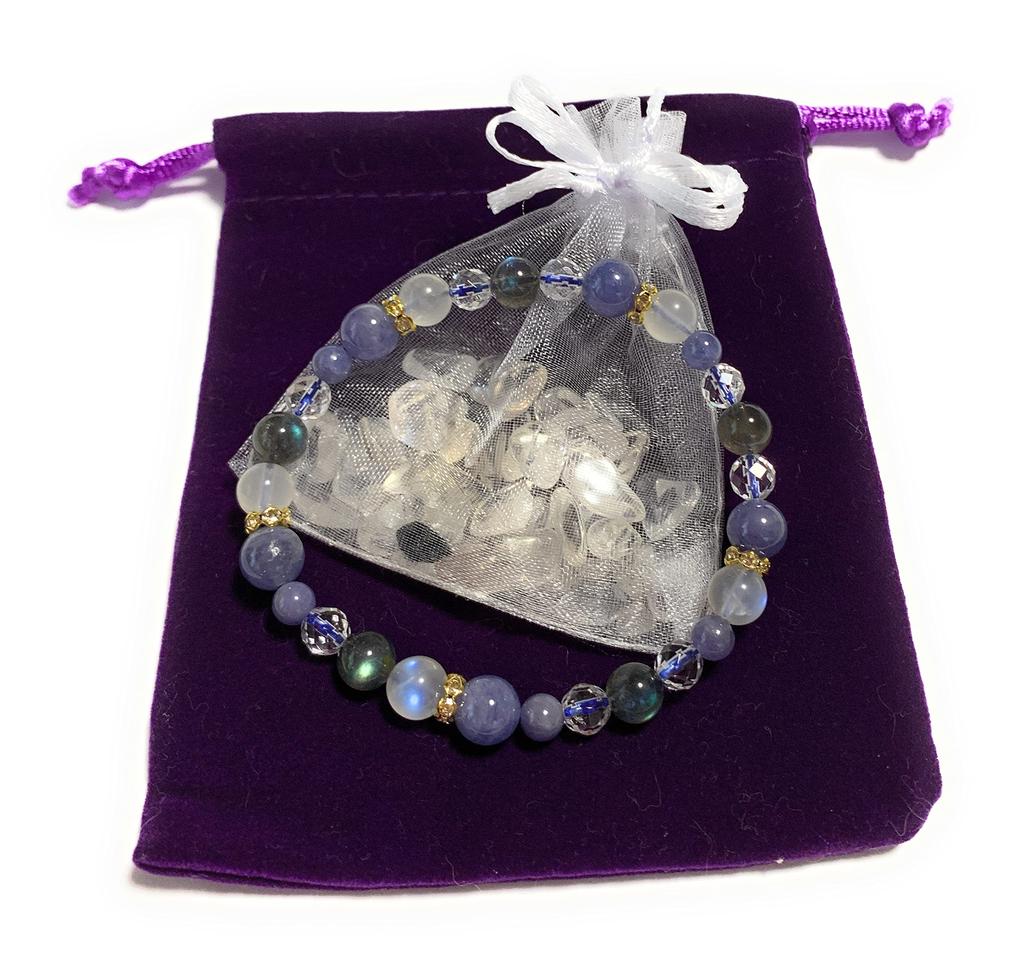 Work Luck Money Luck Healing Amulet Natural Stone Power Stone Bracelet Tanzanite Labradorite Blue Moonstone Natural Crystal Inner Diameter 19cm Male M