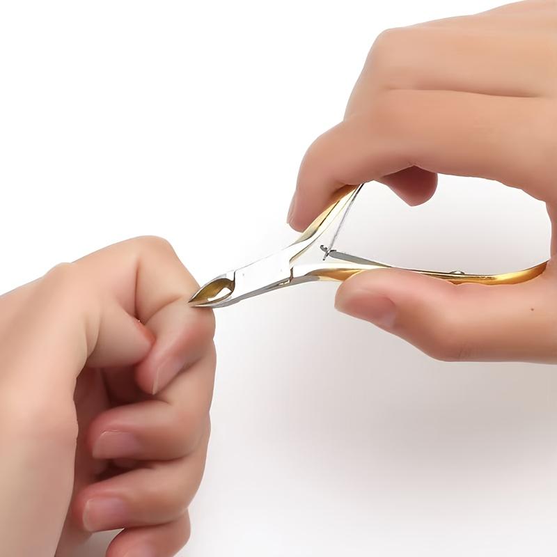 Hochwertiger Edelstahl-Nagelhautzange Präzisions-Tot Hautentferner Hellbeige Nagel- und Zehennagel-Peeling-Werkzeug mit Doppelfeder