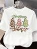 (Asian Size) letter sweet O-neck T Shirt Short Sleeve T-shirts Merry Christmas Fashion Women's Top Print Casual New Year Clothing Graphic Tee