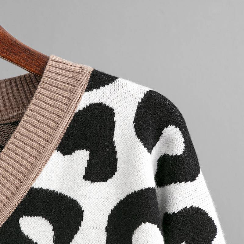 2023 Autumn/Winter Leopard Print Patchwork Knitwear Pullover Sweater