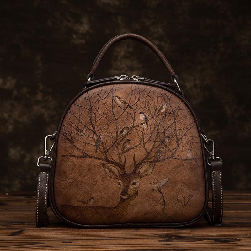 

Винтажные сумки с принтом лося и птиц, сумки на плечо из натуральной кожи для женщин, женская роскошная дизайнерская сумка через плечо 22cm*10cm*21cm кофейный