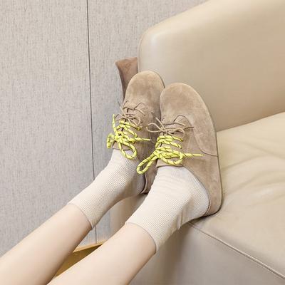 Kuhveloursleder lässige Slipper für Damen Plateau-Slipper Damen Ein-Pedal-Taschenkopf Halbschuhe