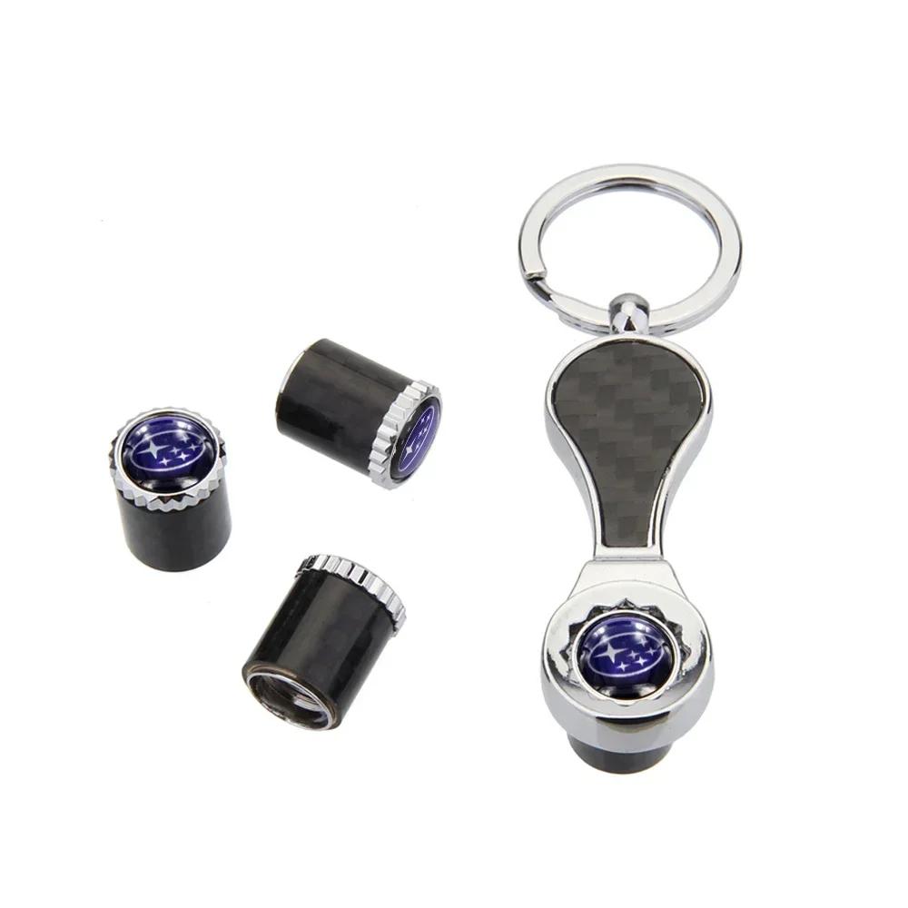 For Subaru STI XV Outback WRX Forester Impreza Legacy BRZ 4pcs Carbon Fiber Car Logo Tire Valve Cap Wrench Auto Wheel Decoration X2