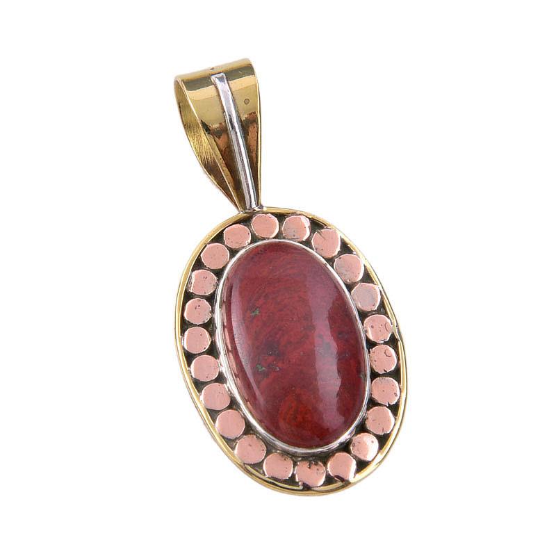 Natural Red Jasper Gemstone 925 Solid Sterling Silver TwoTone Pendant 1.50" W0v79