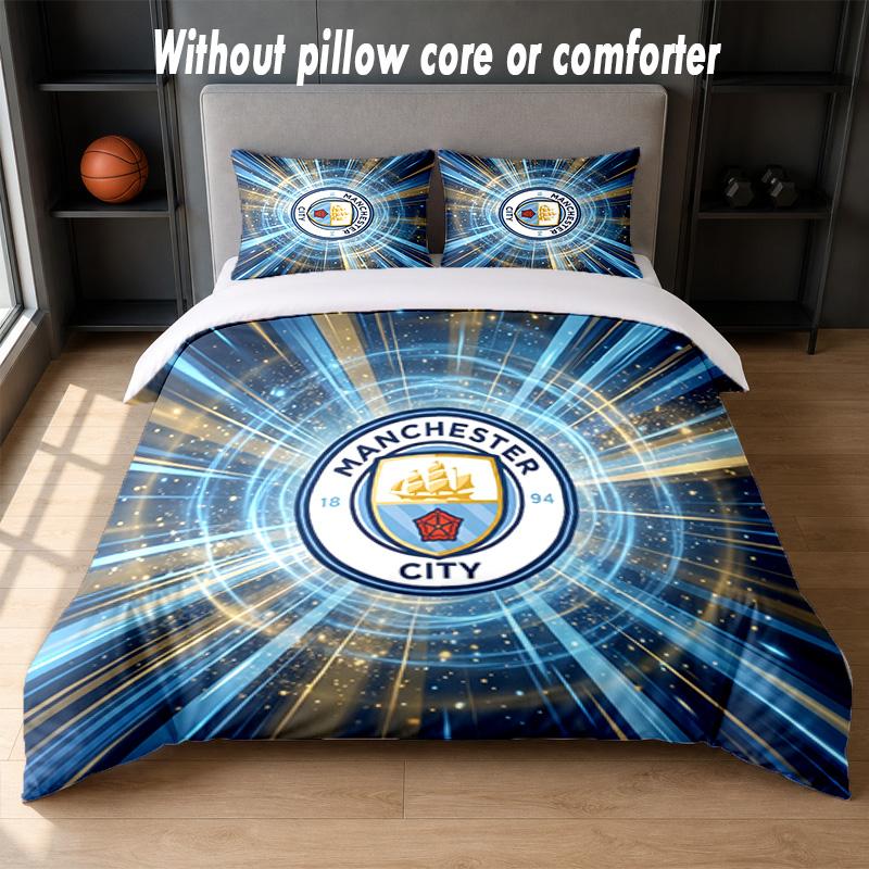 Set Biancheria da Letto Manchester City Design 1 Copripiumino + 2 Federe Morbido Traspirante Biancheria da Letto per la Casa