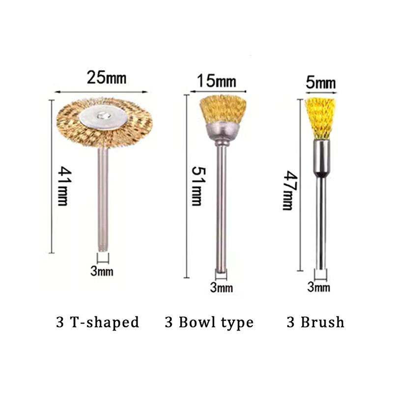 3/9/15Pcs Mini Metal Brush Set Rust Removal Cleaning Brush Polishing Wheel Brush For Grinder Rotary Electric Tool Accessories