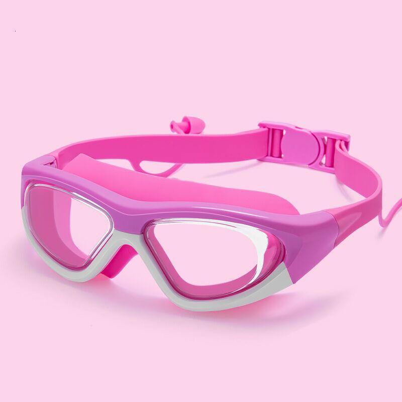 HD children's swimming goggles boys and girls anti-fog large frame swimming glasses comfortable silicone even Ear Plugs Swimming